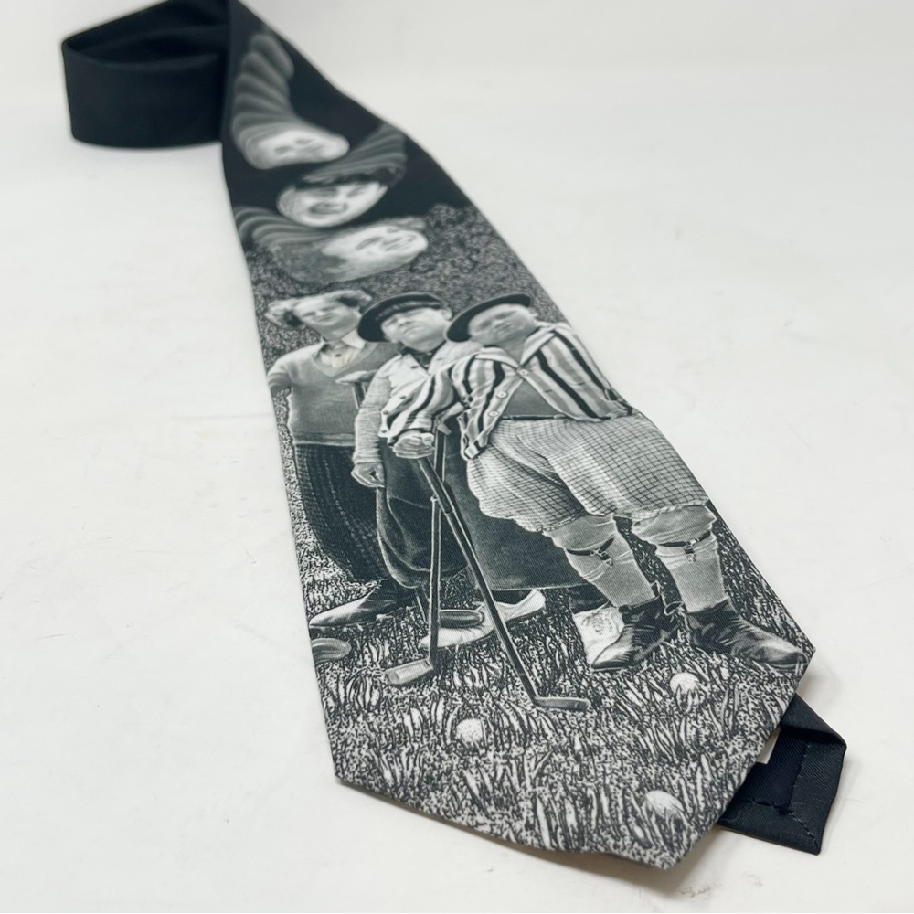 RALPH MARLIN Men’s Black Gray THREE STOOGES GOLFING 1995 Novelty Neck Tie 56”